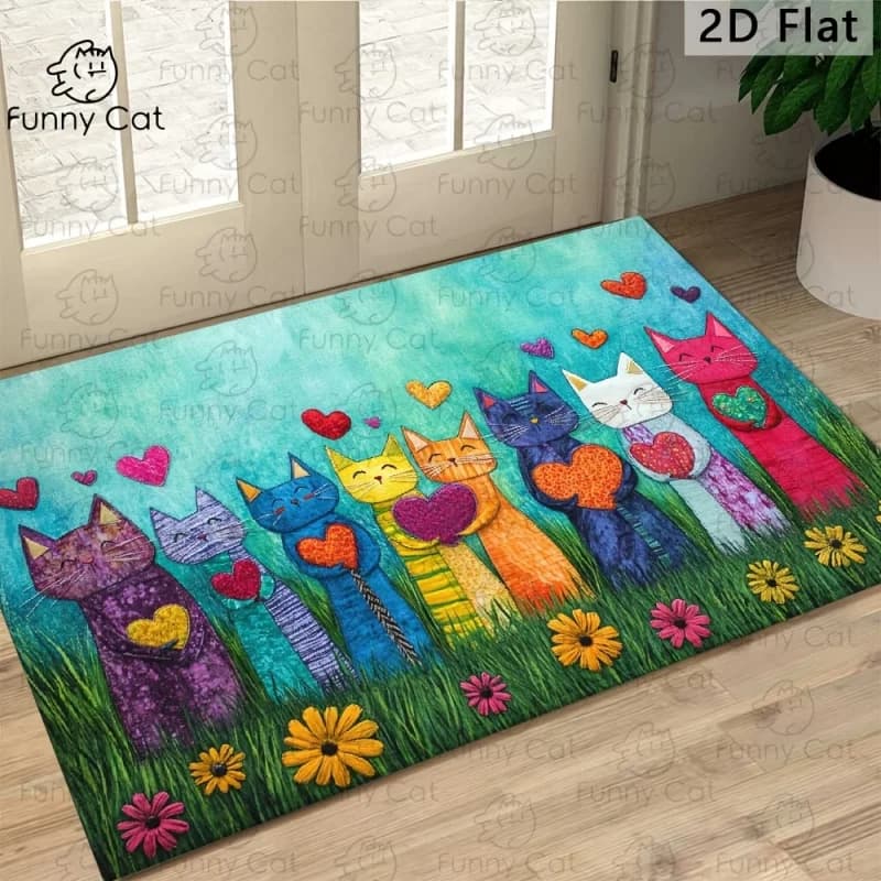 VIKAMA Colorful cat mat, non-slip mat and durable for home entrance, bathroom carpet, spring decoration for home