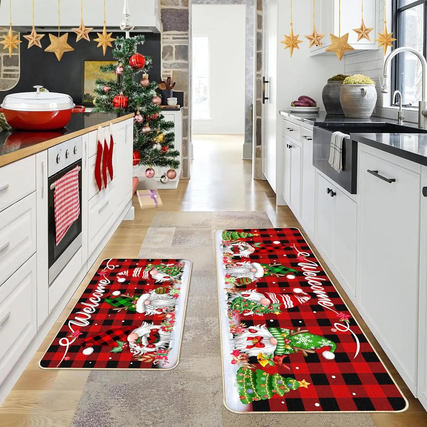 VIKAMA Tappetino da cucina natalizio, zerbino di benvenuto per ingresso Goblin, tappeto da corridoio antiscivolo, decorazione per la casa delle vacanze