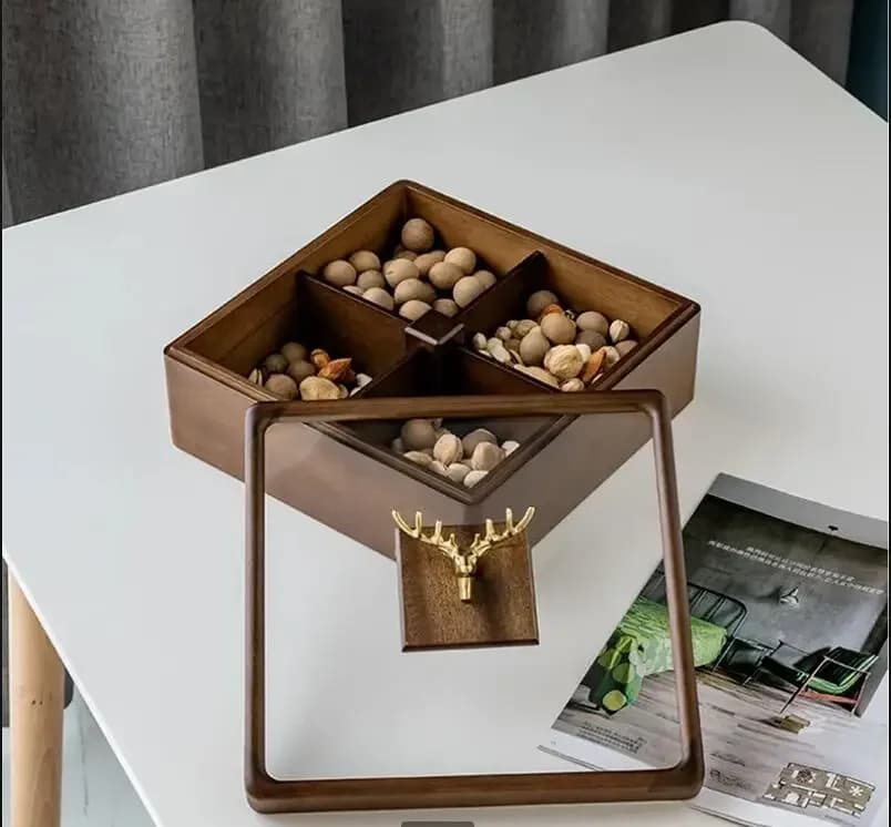 Solid Wood Dried Fruit Box Transparent Acrylic Deer Cover Candy 4 Cells Storage Boxes Home Nut Snack Plate