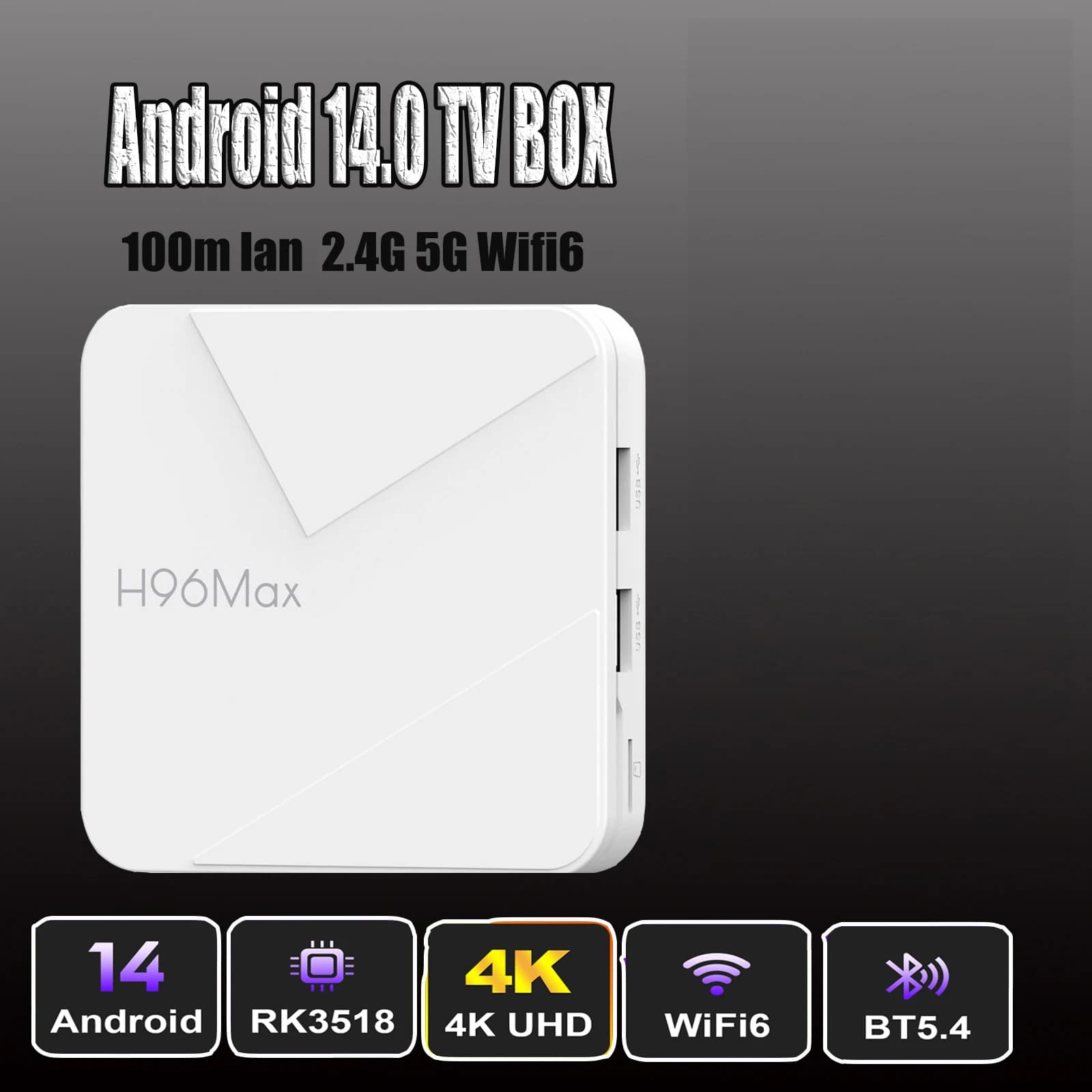 Android14.0 H96 Max RK3518 Quad Core 4K HDR Wifi6 BT Assistente vocale Gioco di controllo remoto Lettore multimediale Smart TV Box