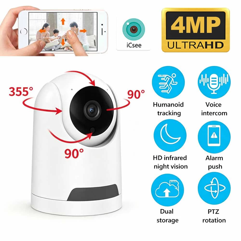 4MP PTZ Baby & Pet Monitor - WiFi Indoor Security Camera with Two-Way Voice Intercom, CCTV Surveillance for Home ICSEE