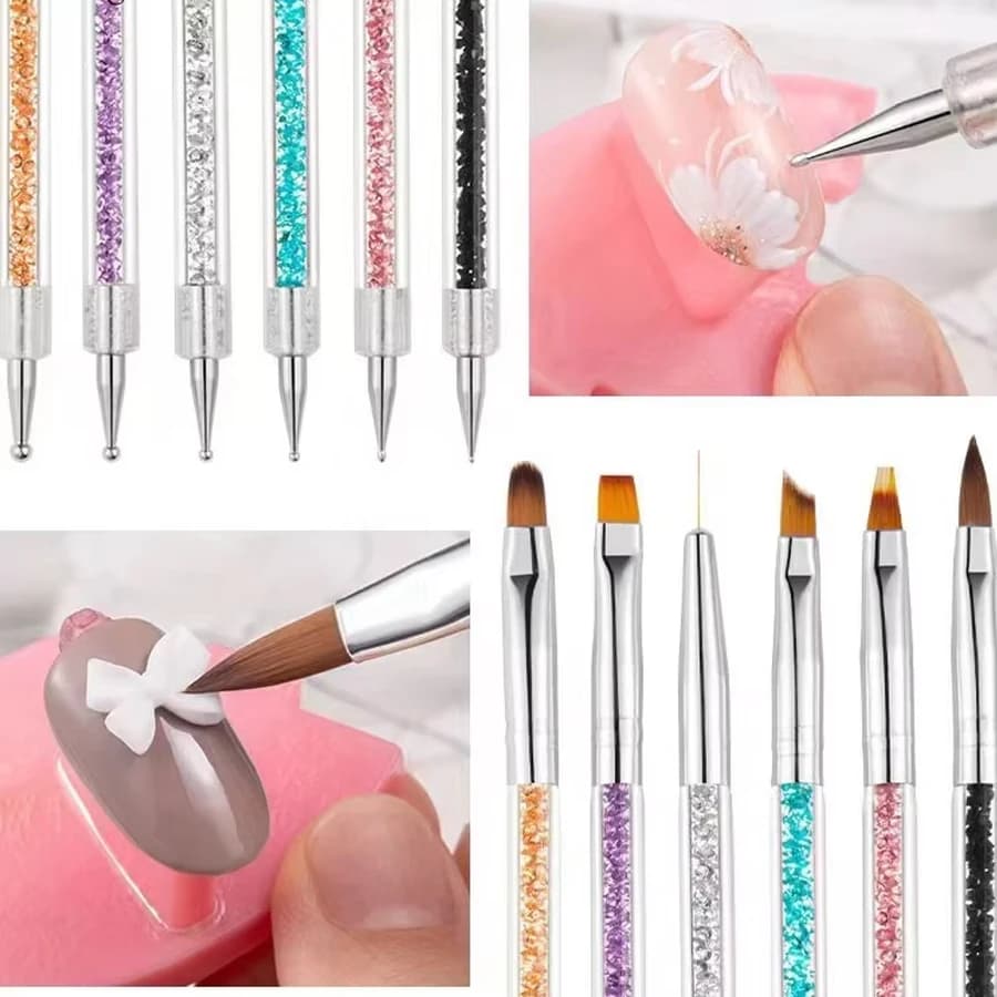 Set di 3/8 Pennelli per Nail Art, per Disegno, Pittura, Intaglio e Punteggiatura, Pennelli Piatti e a Ventaglio per Gel Acrilico e Smalto UV, Strumenti per Manicure