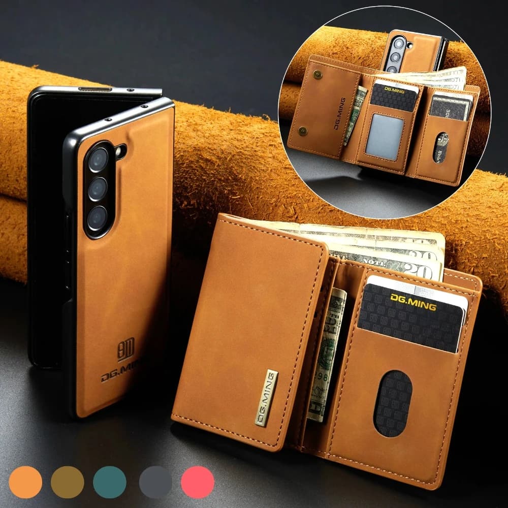 Retro Leather Detachable Wallet Magnetic Case for Samsung Galaxy Z Fold 7 6 5 4 3 Bag for Tri-fold Cards Shock Rear Housing