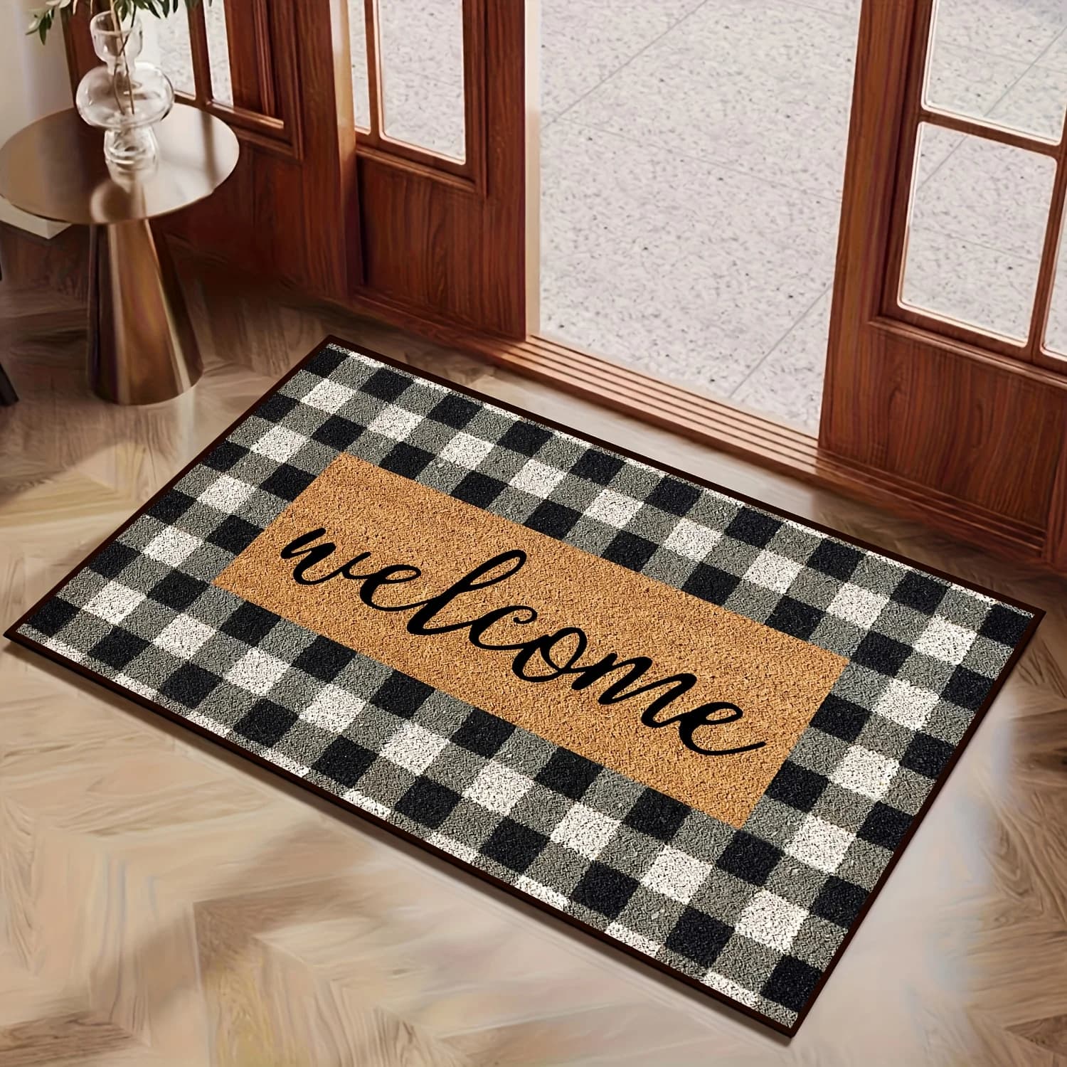 VIKAMA Semplice Alfabeto Griglia Stampata Bienvenuto Zerbino Tappeto antiscivolo Lavabile in lavatrice Tappetino da bagno Decorazioni per la casa Decorazione della stanza
