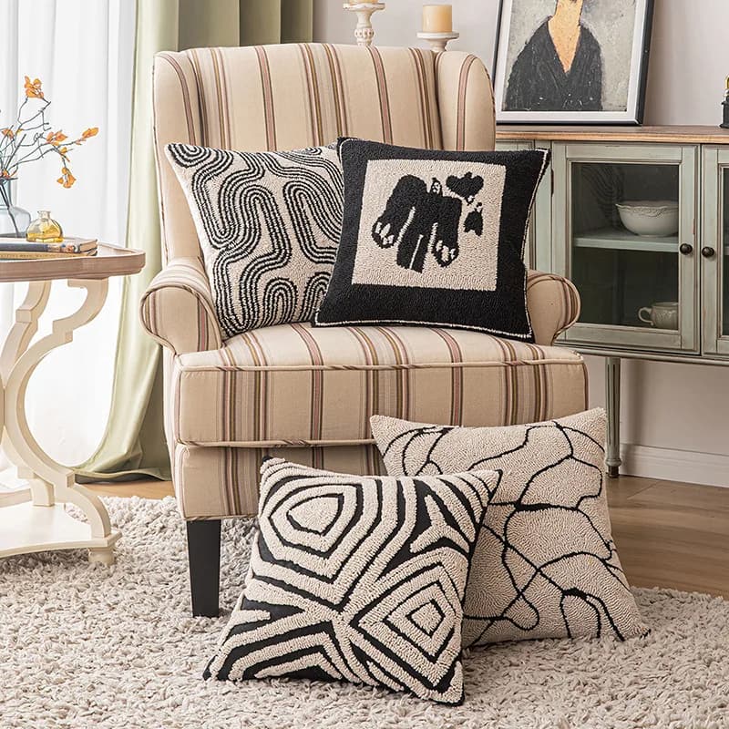 Fodera per cuscino con cuciture bianche nere fodera per cuscino con linea geometrica astratta decorazione neutra Texture divano letto per la casa 45x45cm