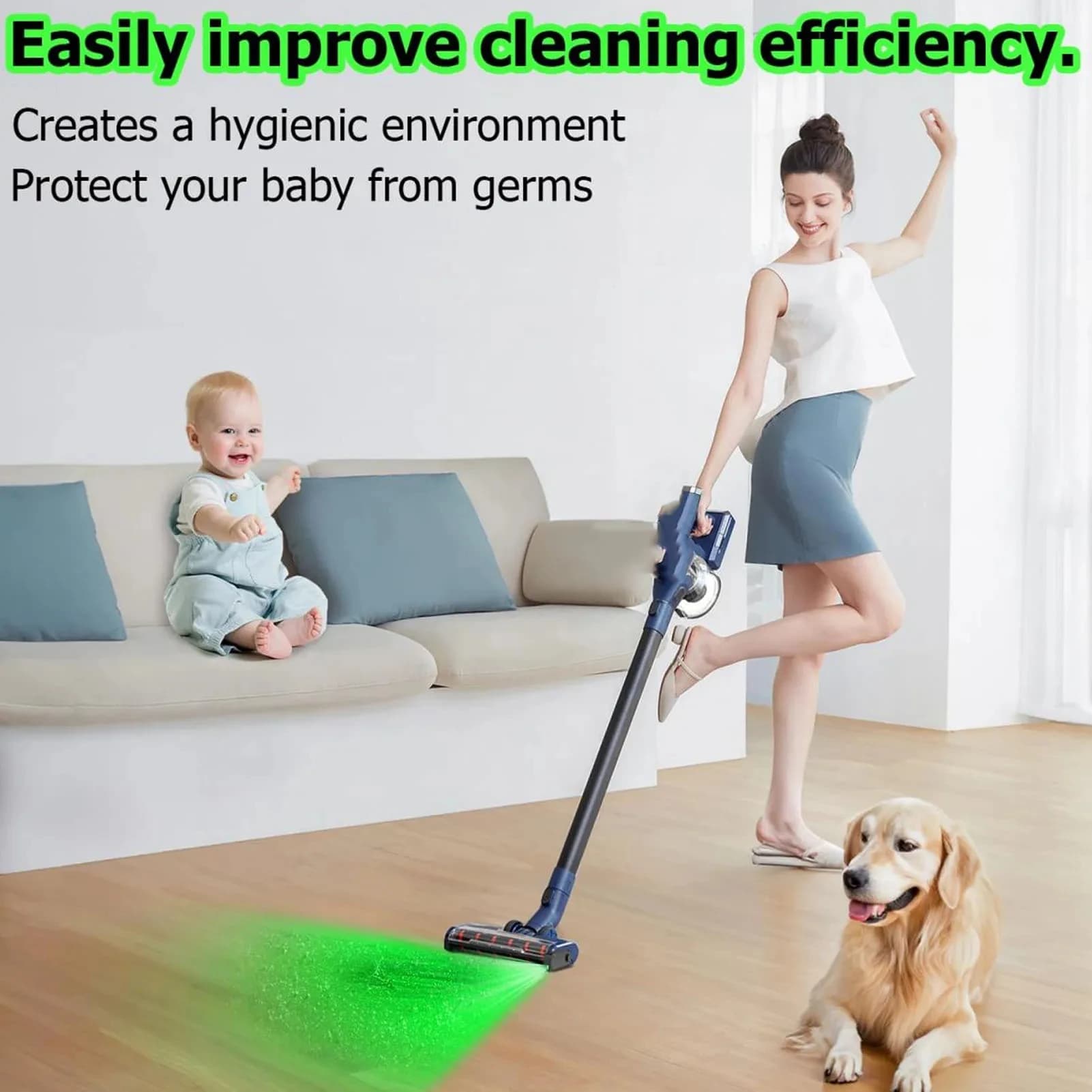 Lampada LED per Aspirapolvere con Display Polvere, Luce Laser Verde Impermeabile, Ricambi per Aspirapolvere