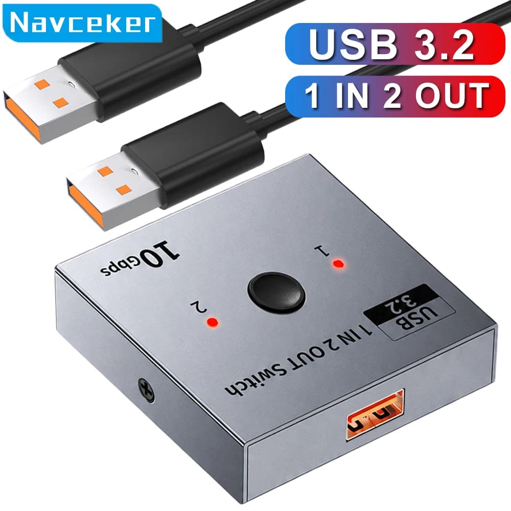 Navceker USB 3.2 Switcher KVM Switch 1x2/2x1 Bidirectional USB Splitter Sharing Computer Laptop Keyboard Mouse Printer USB Hub