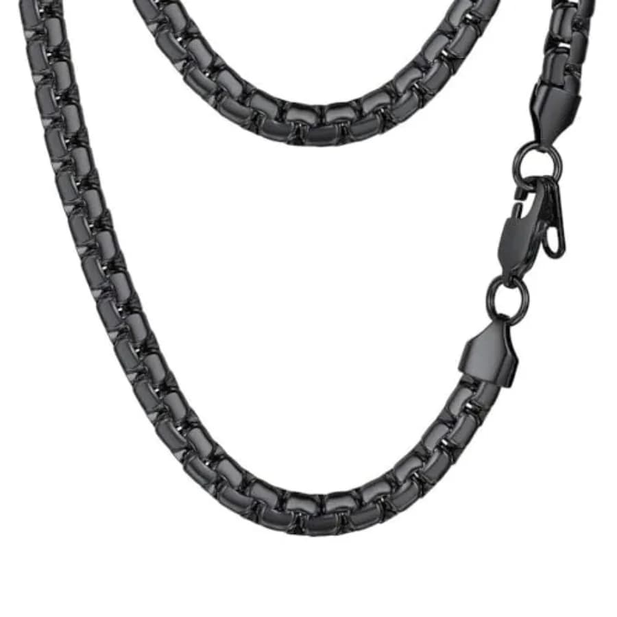 PROSTEEL Stylish Stainless Steel Flat Box Link Chain Necklace for Men, Silver/Gold/Black Tone, Hypoallergenic Jewelry, 14"-30",
