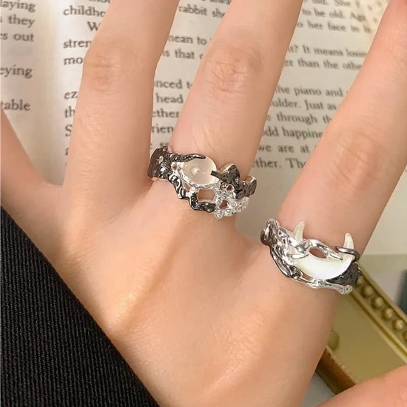 Anelli gotici irregolari sole luna set per coppia donna moda regolabile argento nero anello aperto luce gioielli versatili di lusso