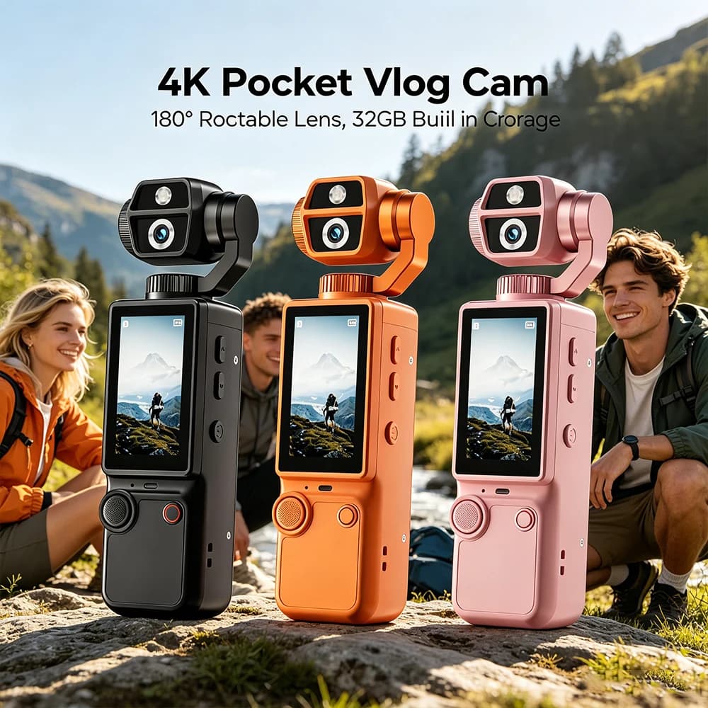180° Rotatable Pocket Vlog Camera | 4K HD Lightweight Handheld Action Cam for Outdoor Adventure