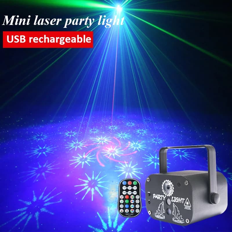 Proiettore USB Laser Party Light Mini 60 modelli con telecomando attivato dal suono Decorazione natalizia da discoteca