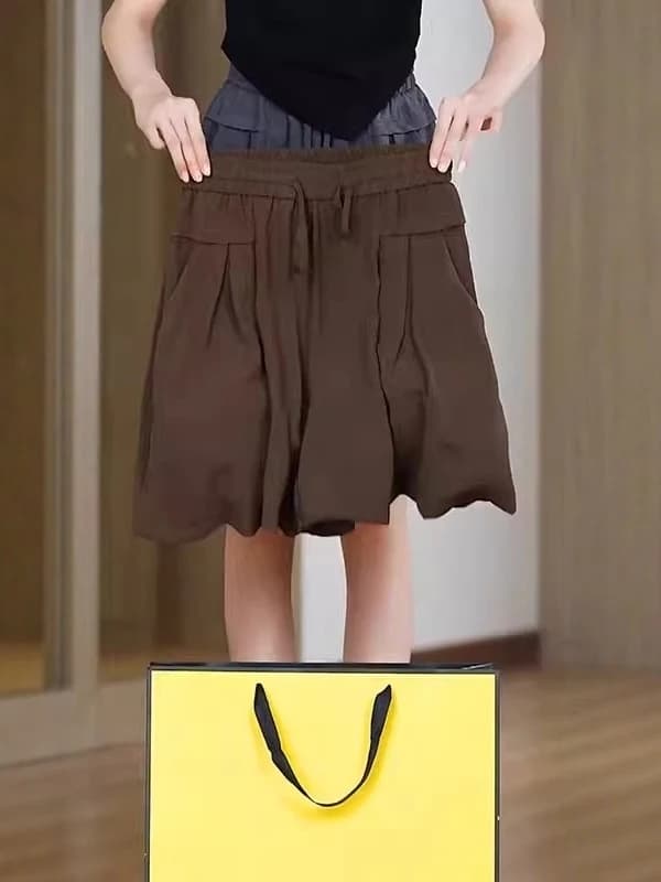 Pantaloncini a gamba larga in seta ghiaccio da donna, a vita alta, casual, sottili, estivi, taglie forti, comodi per il tempo libero