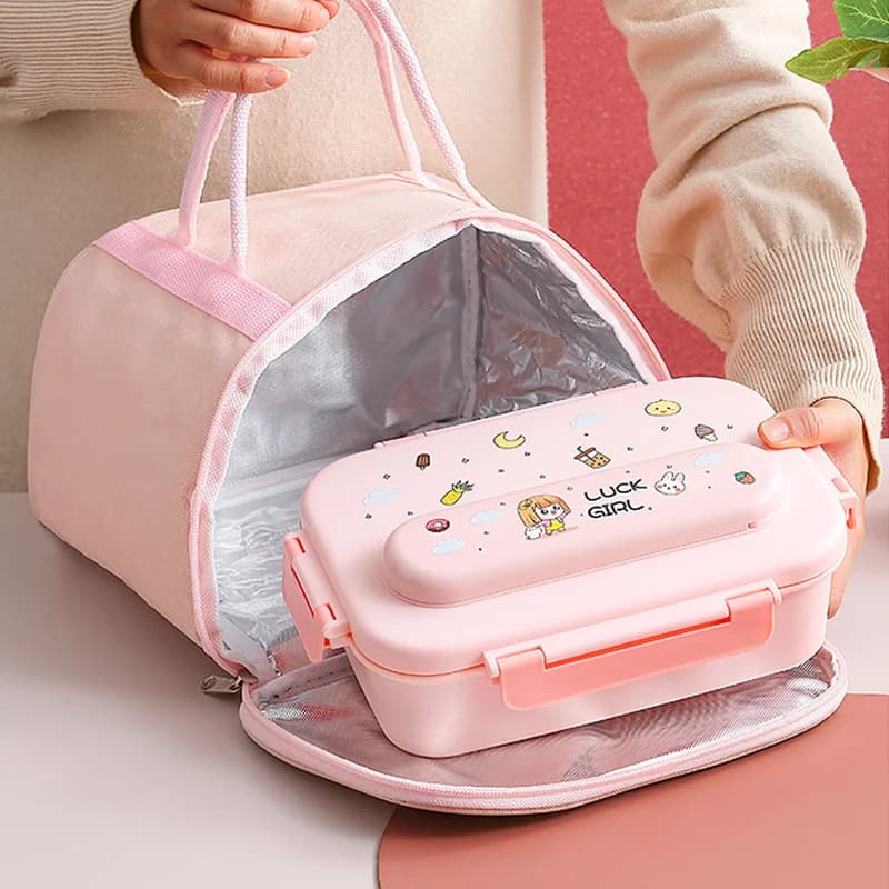 Lunch Box per bambini in acciaio inossidabile 304 con borsa Bento Box portatile con posate Contenitore per snack per studenti Borsa termica Contenitore per alimenti
