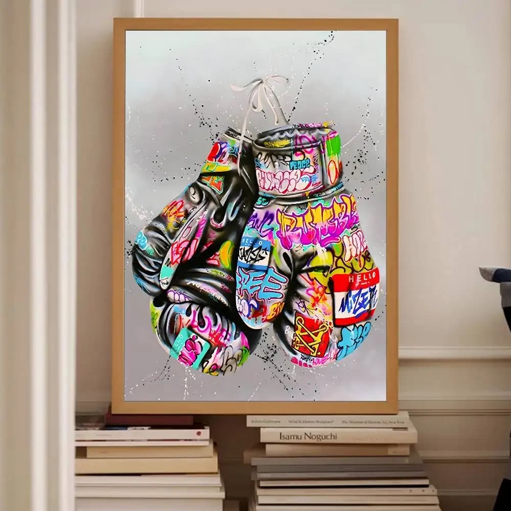 Poster su carta con guantoni da boxe Graffiti, stampa da parete con arte urbana, decorazione colorata per camera da letto, palestra