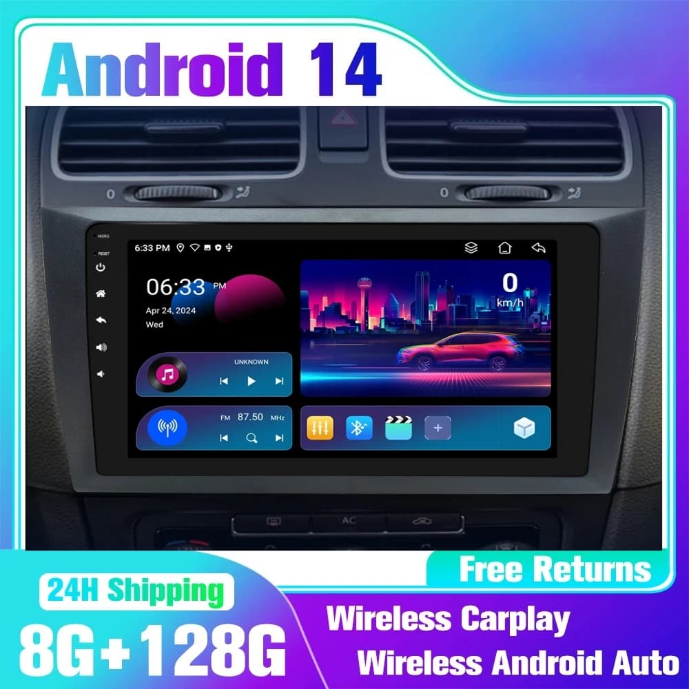 Autoradio wireless CarPlay Android 14 per VW Volkswagen Golf 6 2008-2016 lettore multimediale navigazione GPS Carplay Auto