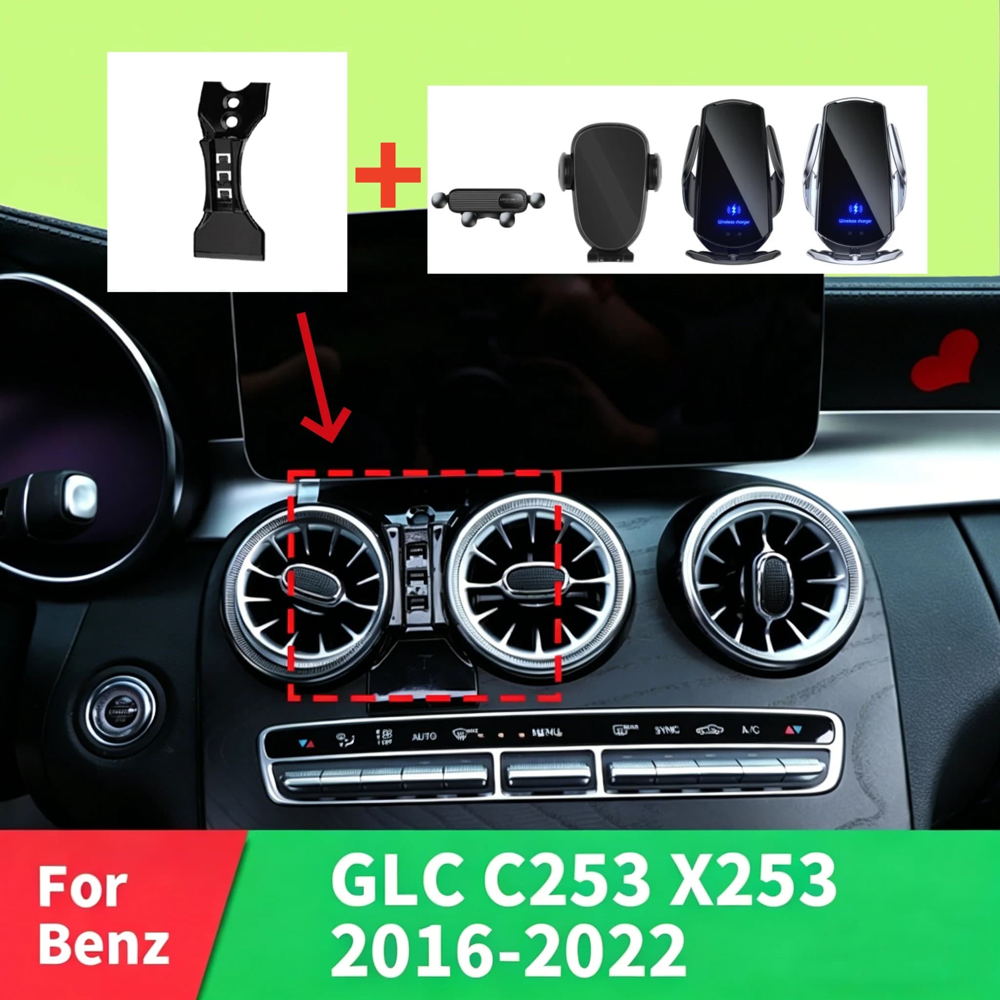 Base a Incastro per Supporto Telefono Auto Compatibile con Mercedes-Benz GLC C253 X253 (2016-2022) Adatta a Vari Stili di Supporti per Telefono