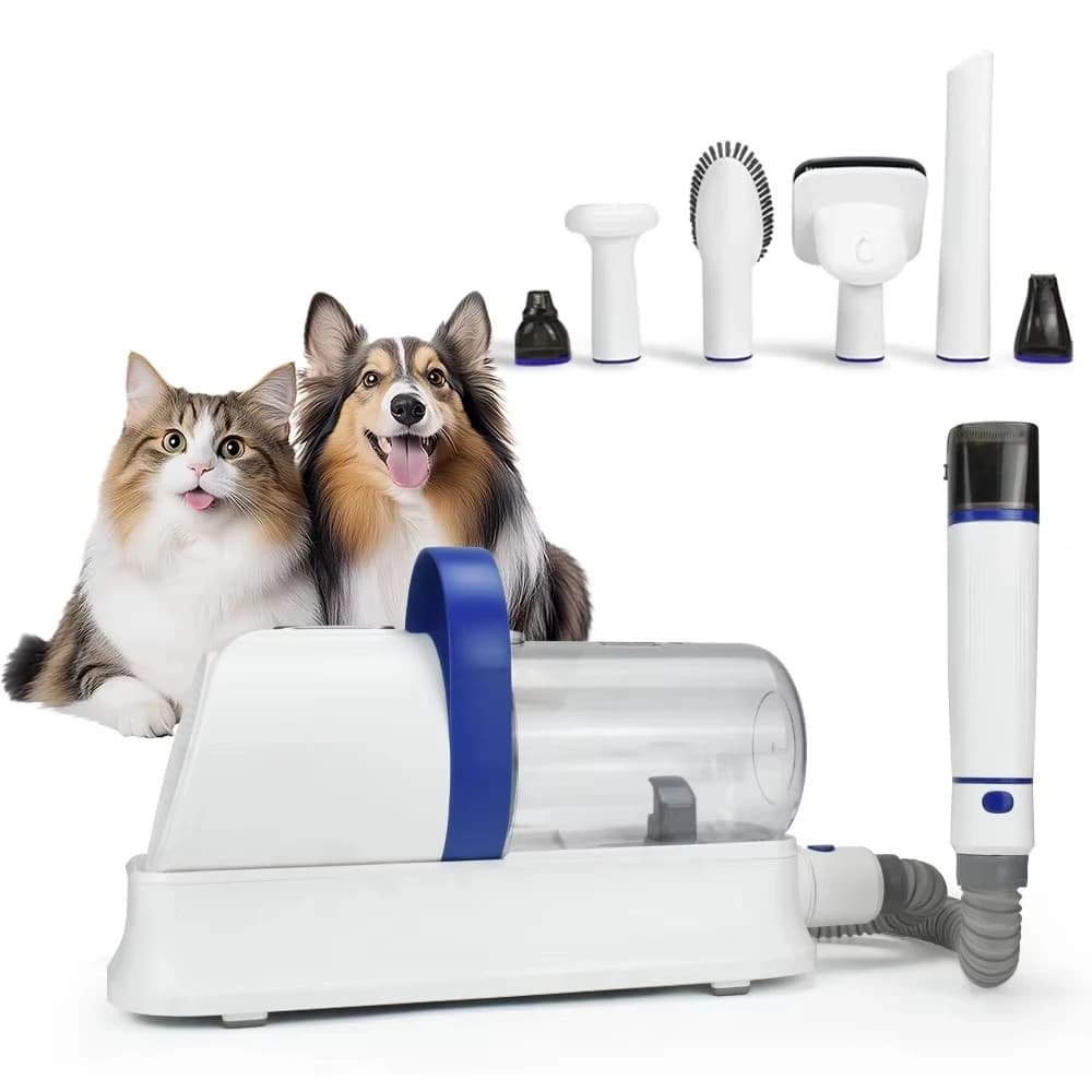 Elegante Tosatrice Elettrica Grigia per Peli di Animali Domestici con Strumento di Toelettatura 7-in-1 per Cura Completa