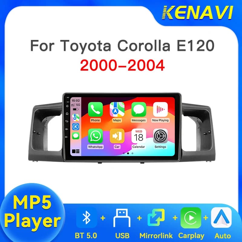 Car Stereo Radio Head Unit For Toyota Corolla E120 2000-2004 Wireless Carplay Android Auto BT USB FM RDS MP5 Multimedia Player