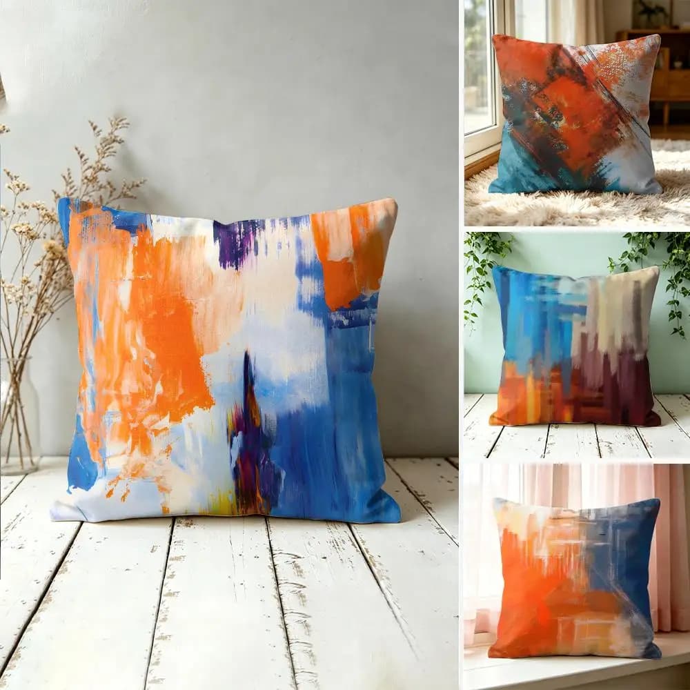 Modern Brushstroke Grunge Paint Pattern Pillow Case Double-Sided Plush Sofa Cushion Covers Organic Breathable Invisible Zipper