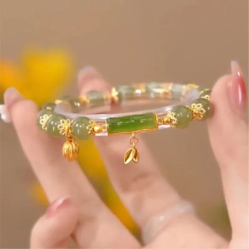 Bracciale b05 Court Retro Lucky in Giada Imitazione Hotan, Gioiello Vintage di Lusso Leggero Fatto a Mano, Regalo per Donne e Ragazze