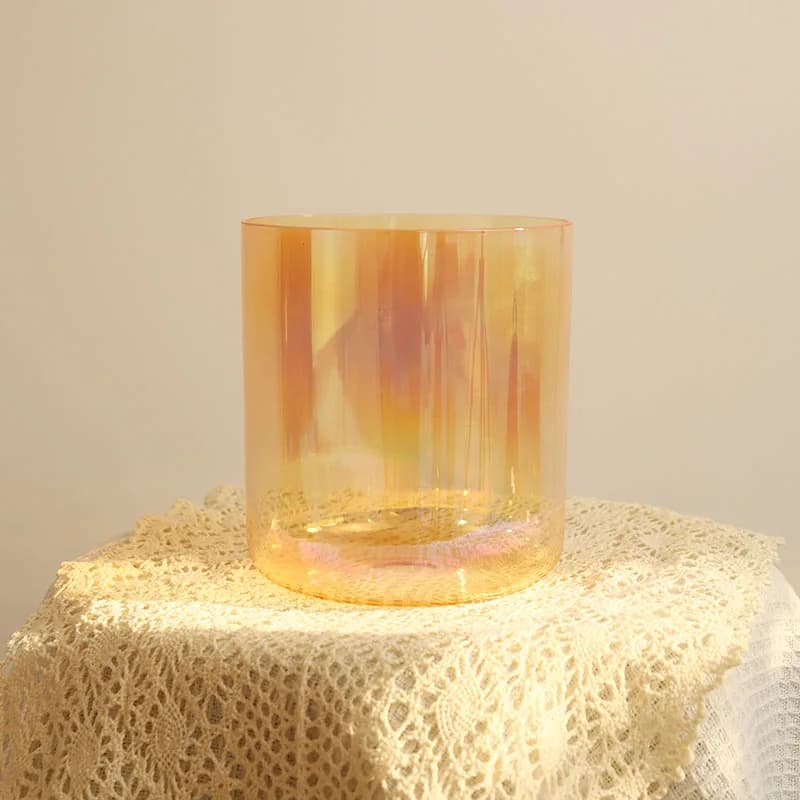 YUN QI QING YIN Light Orange Quartz Crystal Singing Bowl Sound Therapy Instrument Vibration Healing Bowl For Yoga Spiritual Meditation