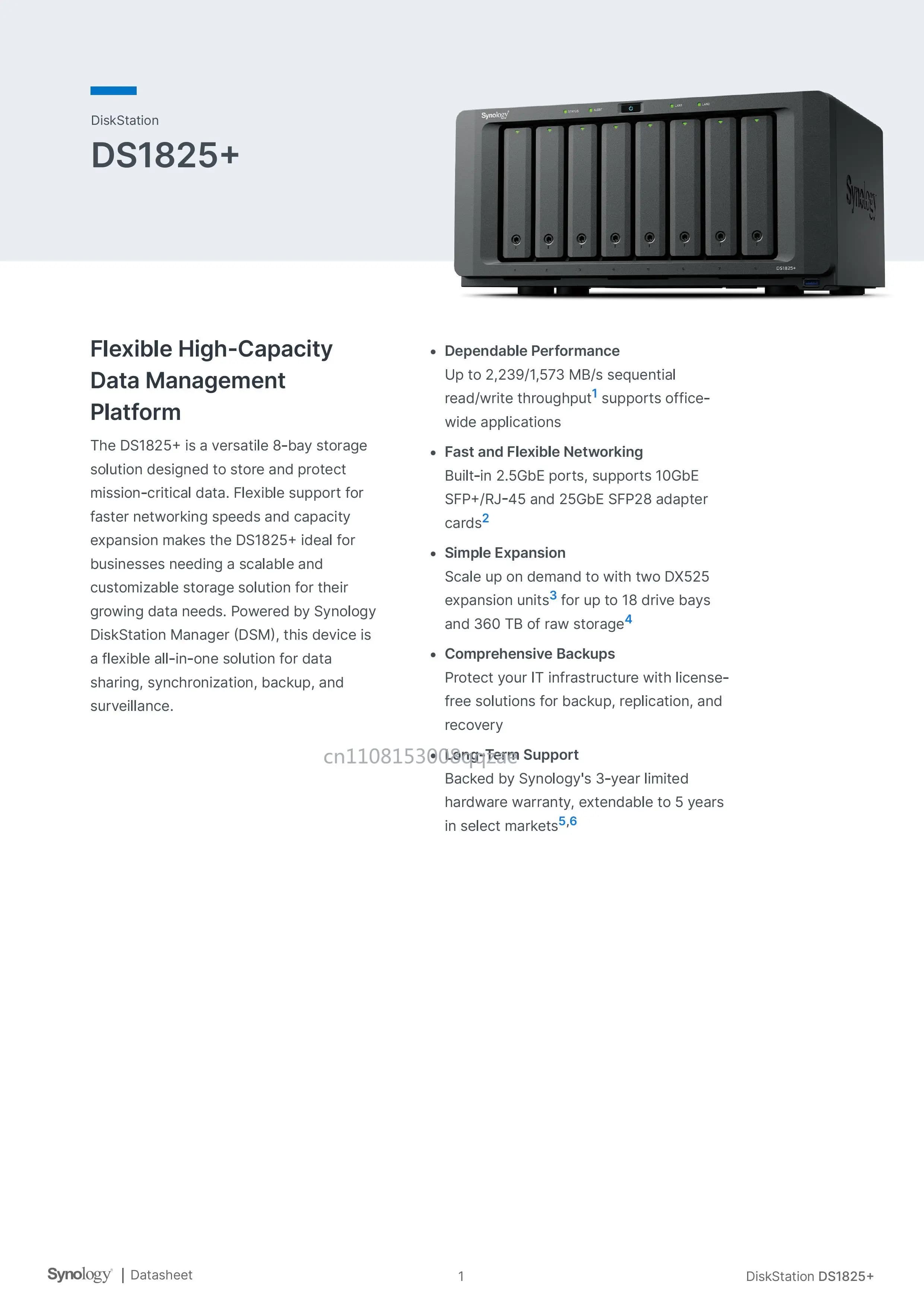 DS1825+ 4G NAS a 8 Bay DDR4 DiskStation Server di Archiviazione Cloud di Rete per Gestione Dati Casa e Ufficio 2.5GbE*2