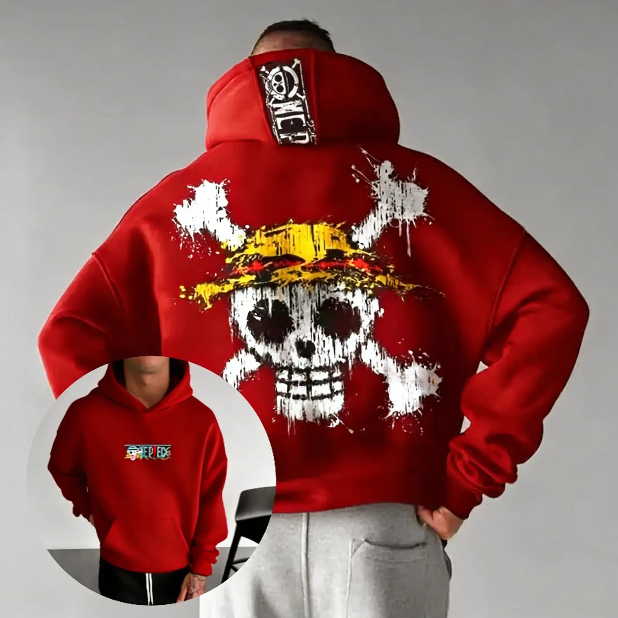 Felpa con Cappuccio Oversize Unisex Primavera 2026, Stampa Teschio, Streetwear Casual, Pullover Moda Y2k