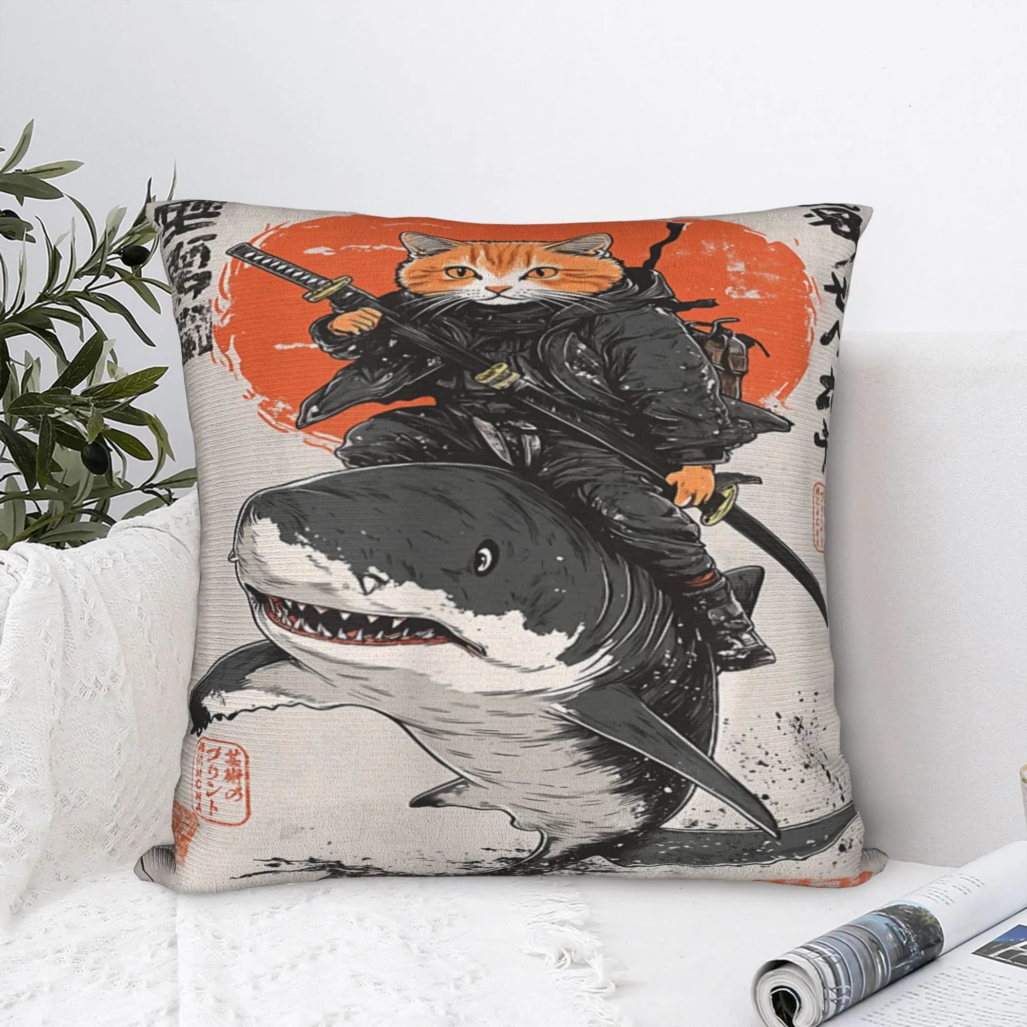 Federa per cuscino Ukiyo-e Art Japanese Cat Riding Comfy, federa per cuscino per divano, camera da letto, federe Kawaii