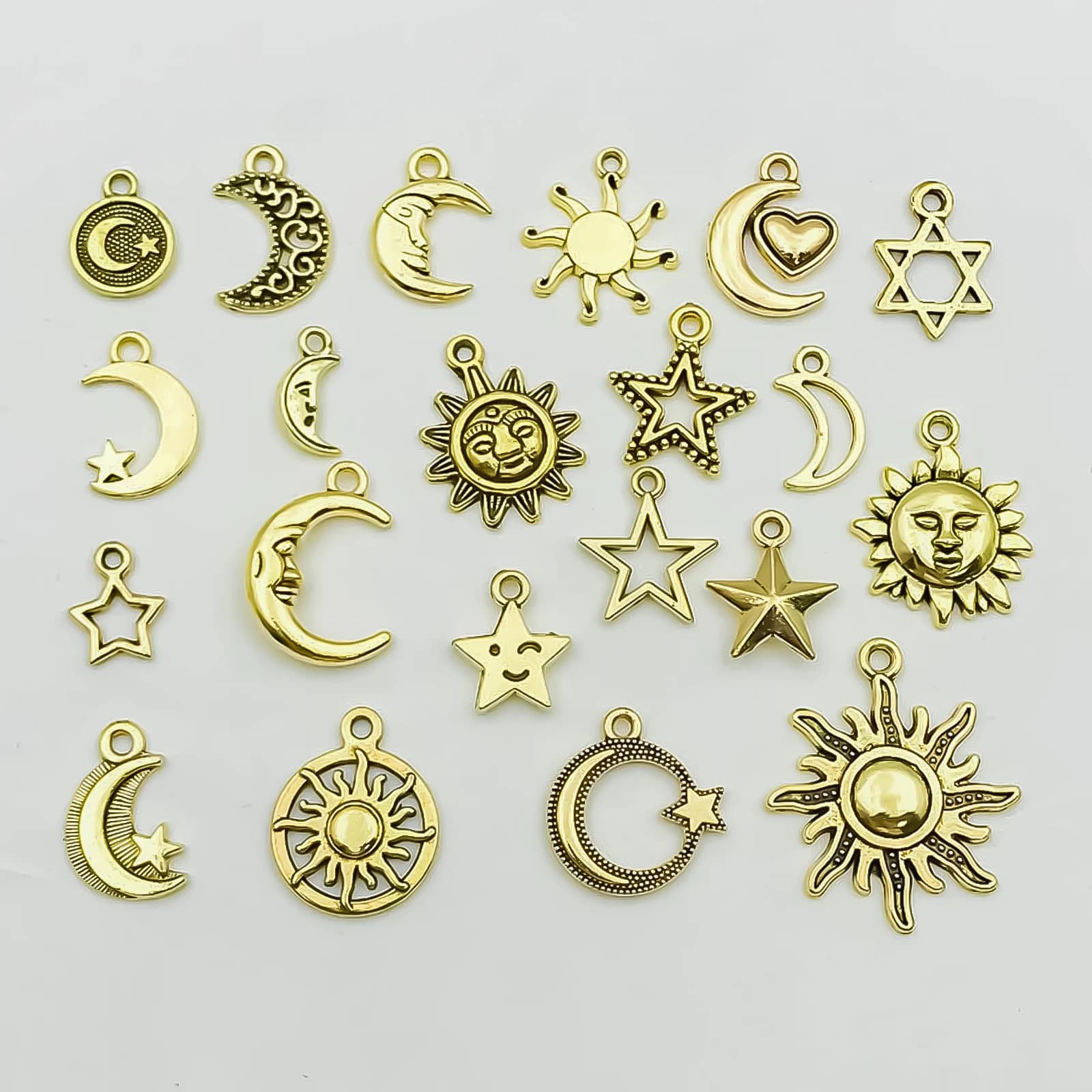 Mix 20pcs Antique Golden Sun Moon Star Charms Pendants For Jewelry Making Findings Crafting Accessory For DIY Necklace Bracelet