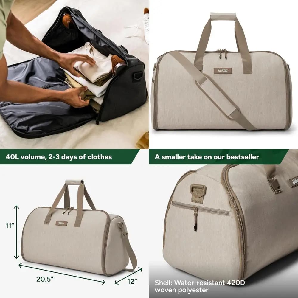 Borsa da Weekend Convertibile Due-in-Uno da 40L: Scomparto per Abiti, Tasche per Scarpe, Manica per Trolley, Resistente e Impermeabile