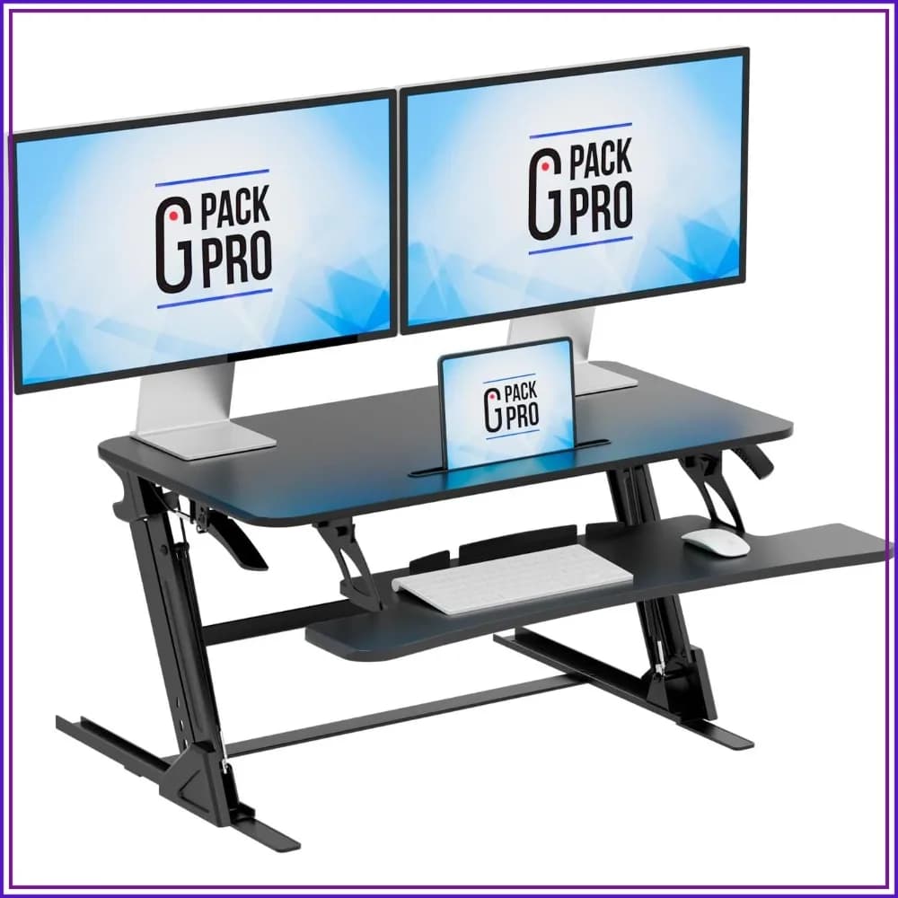36" Standing Desk Converter for Dual Monitors, Height Adjustable up to 17.3", Large Keyboard Tray, Black