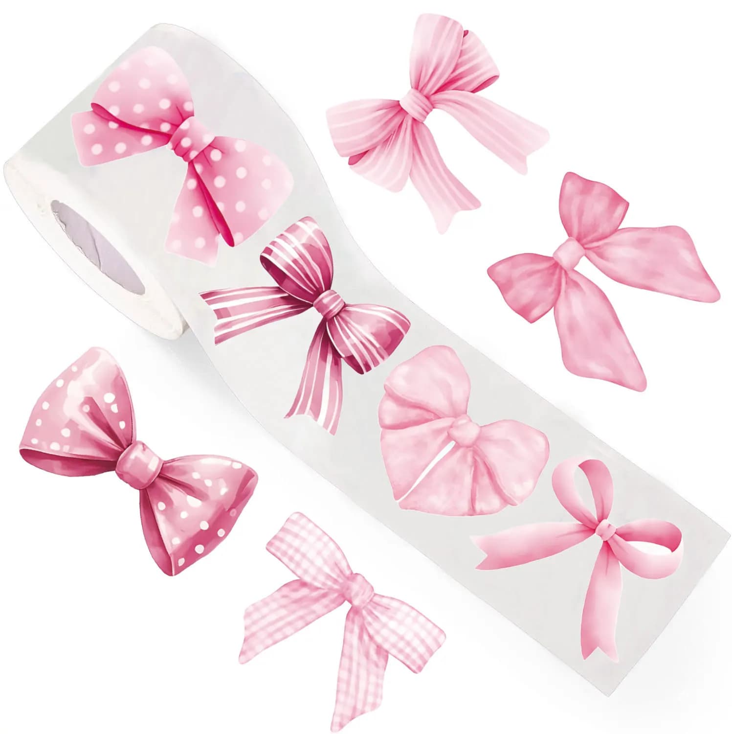 500pcs Roll Stickers Pink Bows Decorative Decal Crafts Scrapbook Guitar Water Bottle Gift Packaging Stickers Present Decorations