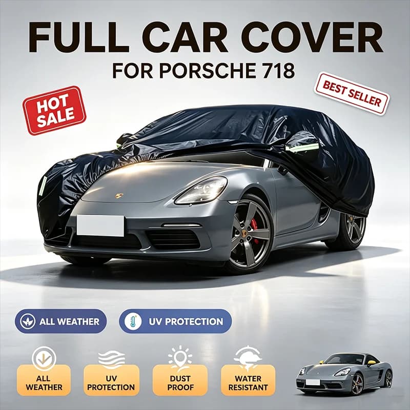 For Porsche 718 Full Car Cover All Weather Snow Sun UV Dustproof Reflective Strips Wind Straps Outdoor