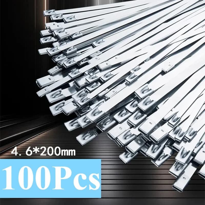100 pezzi 4.6*200MM fascetta per cavi in acciaio inossidabile 304, fascetta per cavi autobloccante tenditore per vassoio per cavi in metallo resistente alle alte temperature fai da te