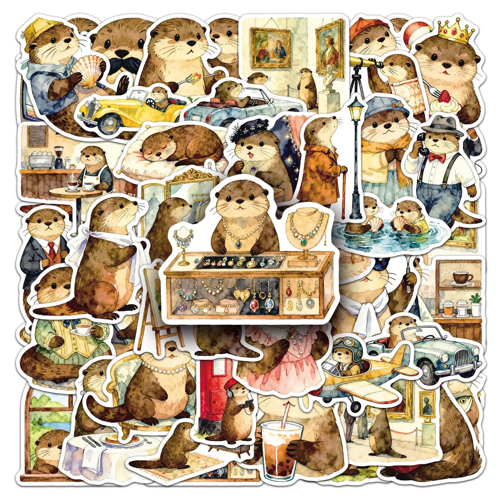 50 pezzi di adesivi per lontra cartone animato set simpatici animali doodle decalcomanie in vinile impermeabili per tazza termica notebook proiettile ufficiale fai da te creativo