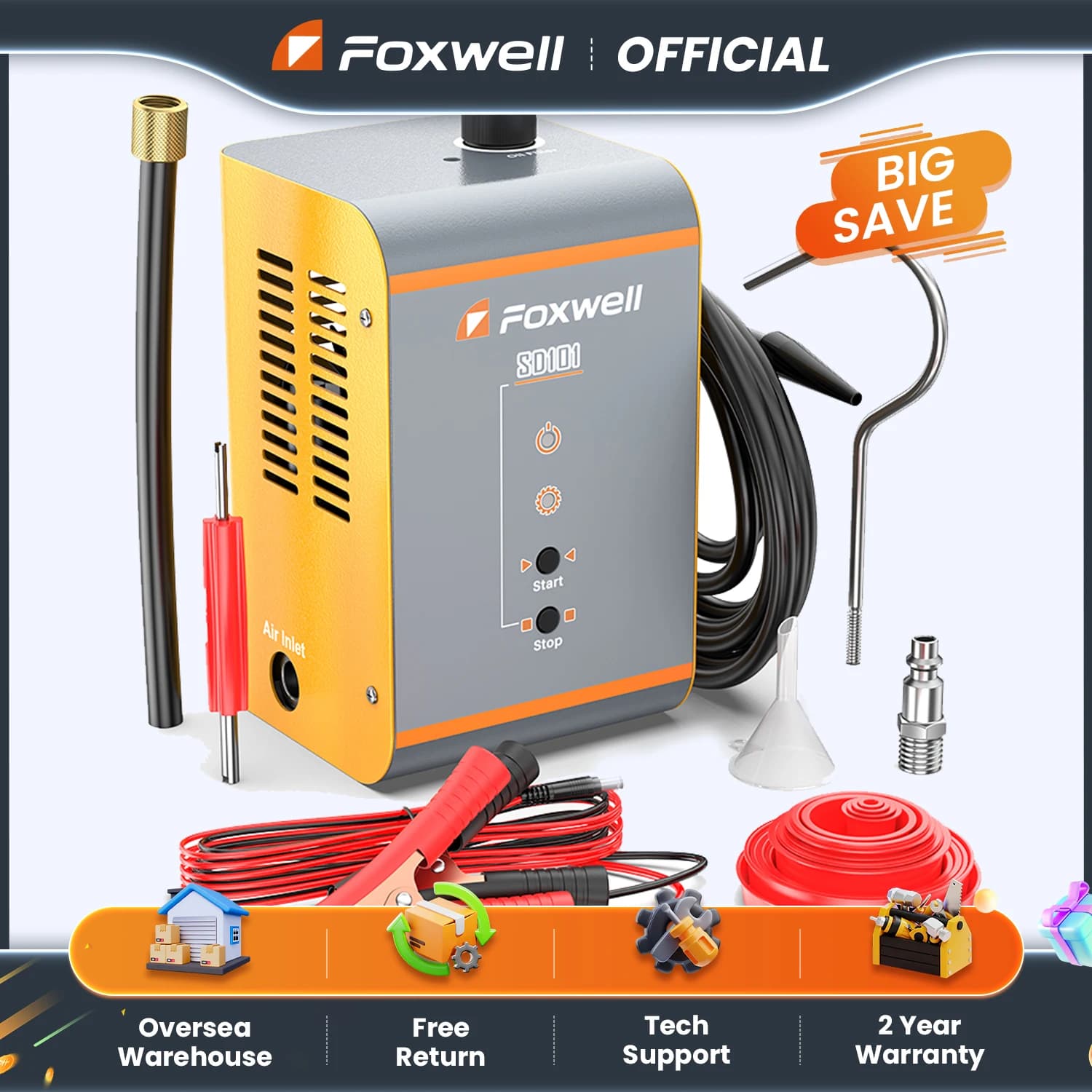 FOXWELL SD101 Rilevatore di Fumo per Auto 12V, Generatore di Fumo EVAP, Analizzatore Diagnostico di Perdite di Olio per Tubi Auto