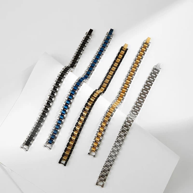 PRISCA | Stainless Steel Couple Bracelets for Women Men Thick Watch Band Gold Plated Hip Hop Punk Jewelry New