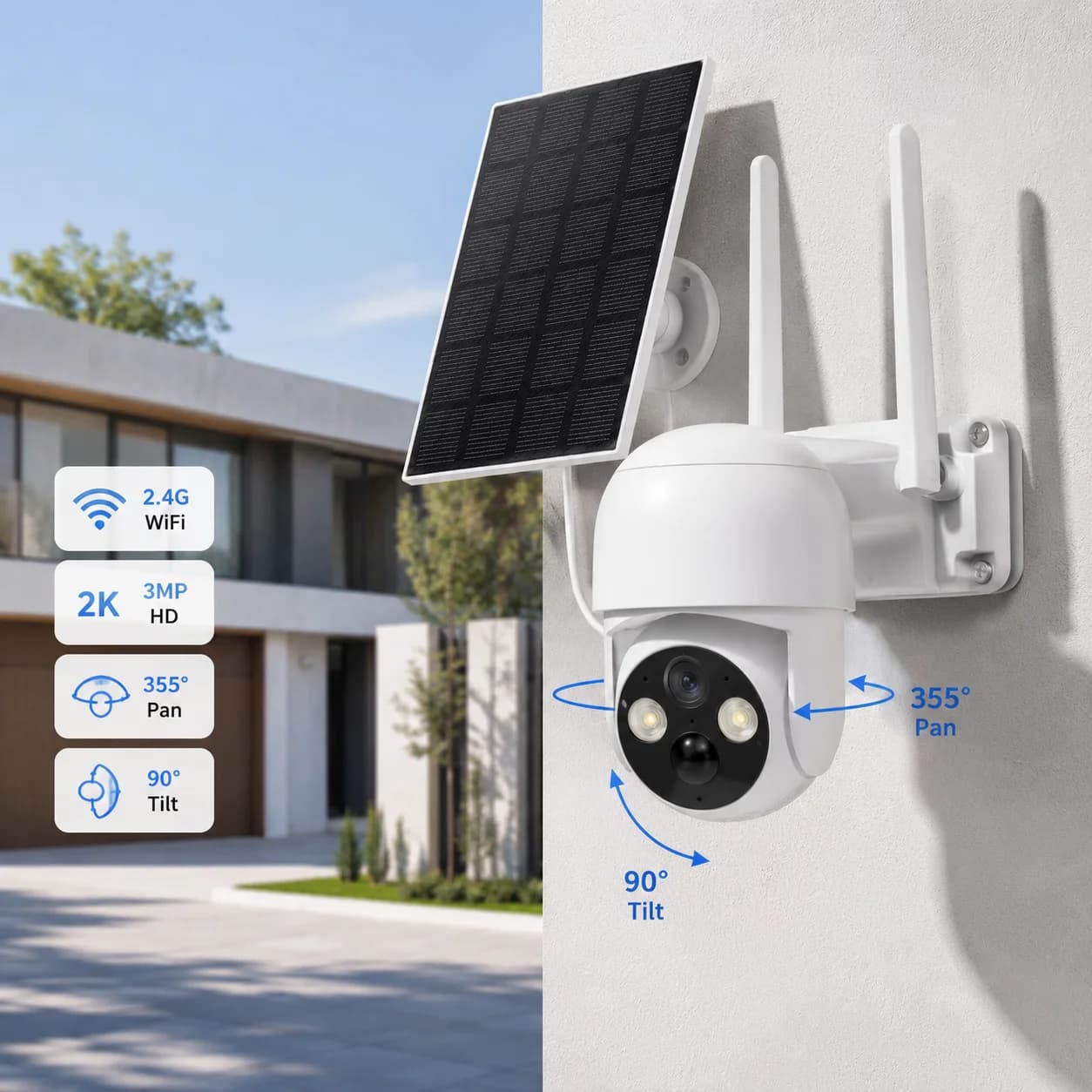 N1060WH Solar Camera 3MP Outdoor, Wireless Security Camera with AI Motion Detection IP65 Weatherproof for Garage Front Door