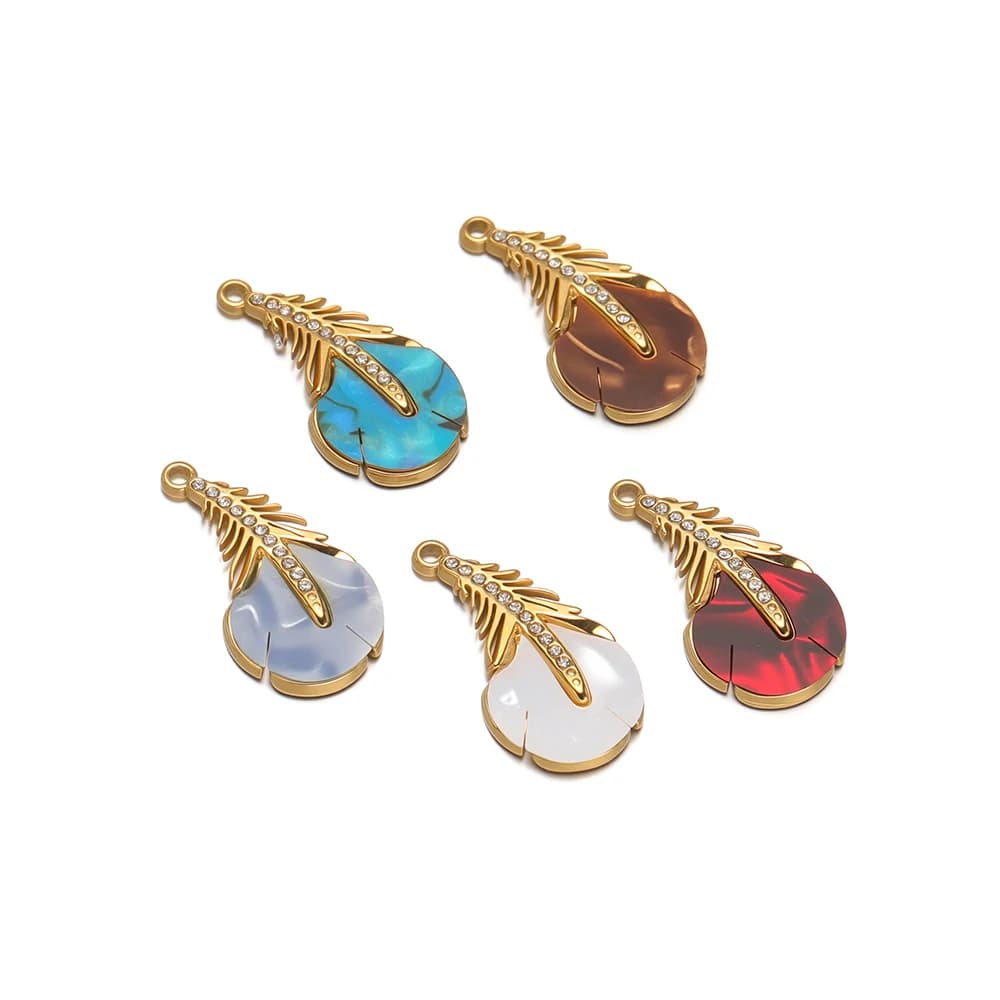 4 pieces 25x13mm colored stainless steel leaf pendants for diy fashion jewelry creation necklaces hanging clothing accessories