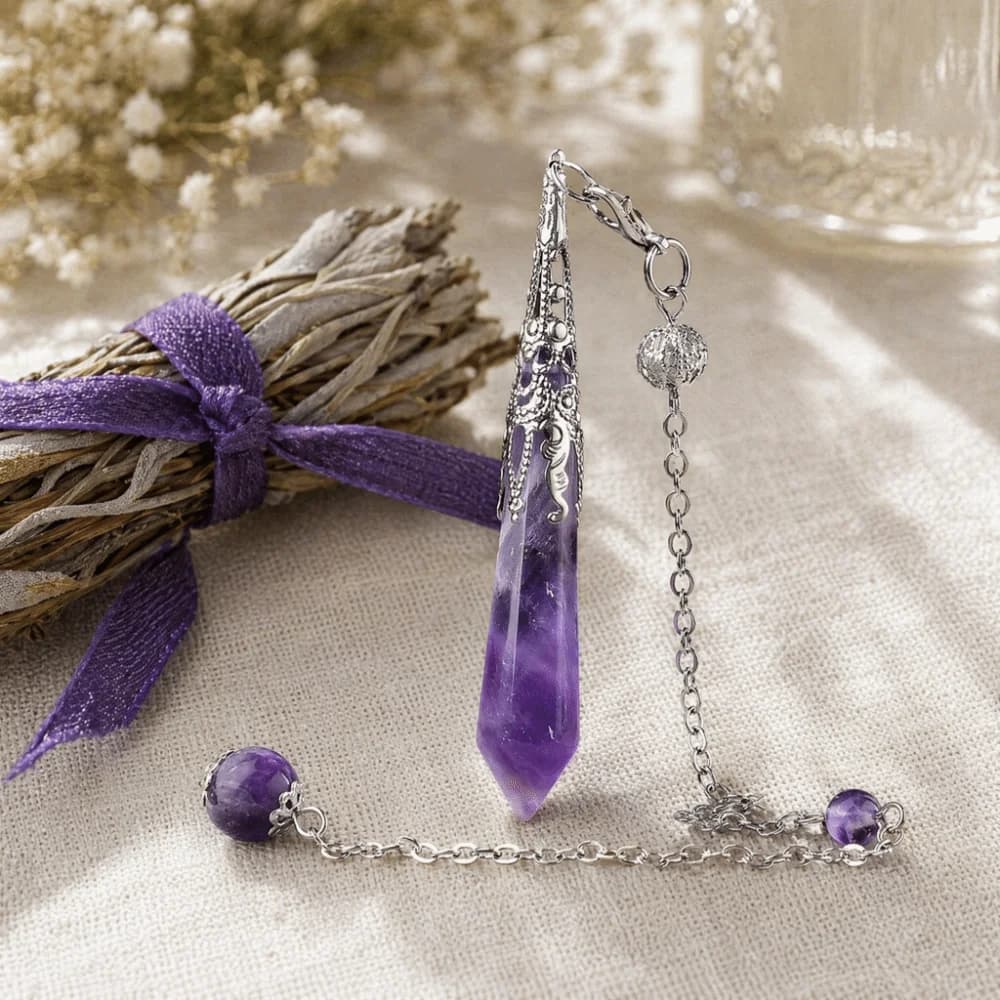 Hexagon Cone Natural Crystal Pendulums Pointed Meditation Energy Amethysts Pendulum Dowsing Spiritual Witch Spiritual Pendulos
