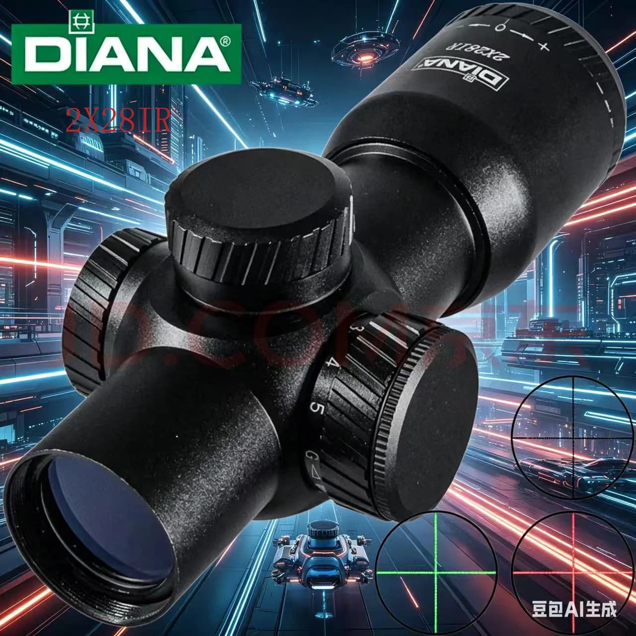 Cannocchiale DIANA 2X28 con ingrandimento fisso 2x, 20 attacchi, campo visivo ultra ampio, mirino ottico rosso e verde