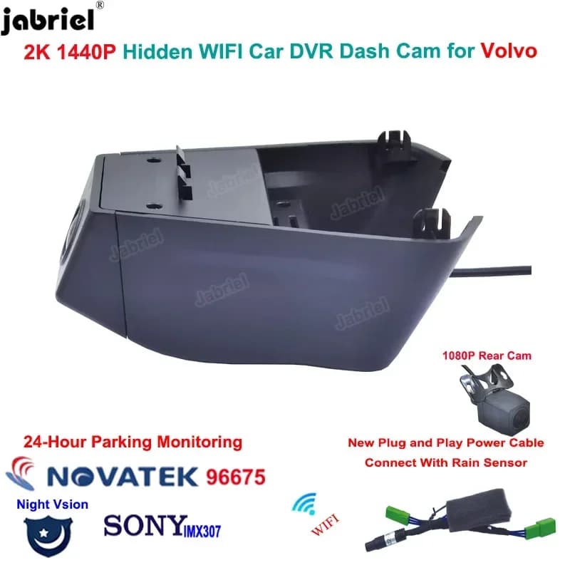 Jabriel Nuovo 2K 1440P Auto DVR Doppia Videocamera Videoregistratore EDR Wifi 24H Dash Cam per Volvo XC90 B5 B6 2022 2023 2024 Facile Installazione