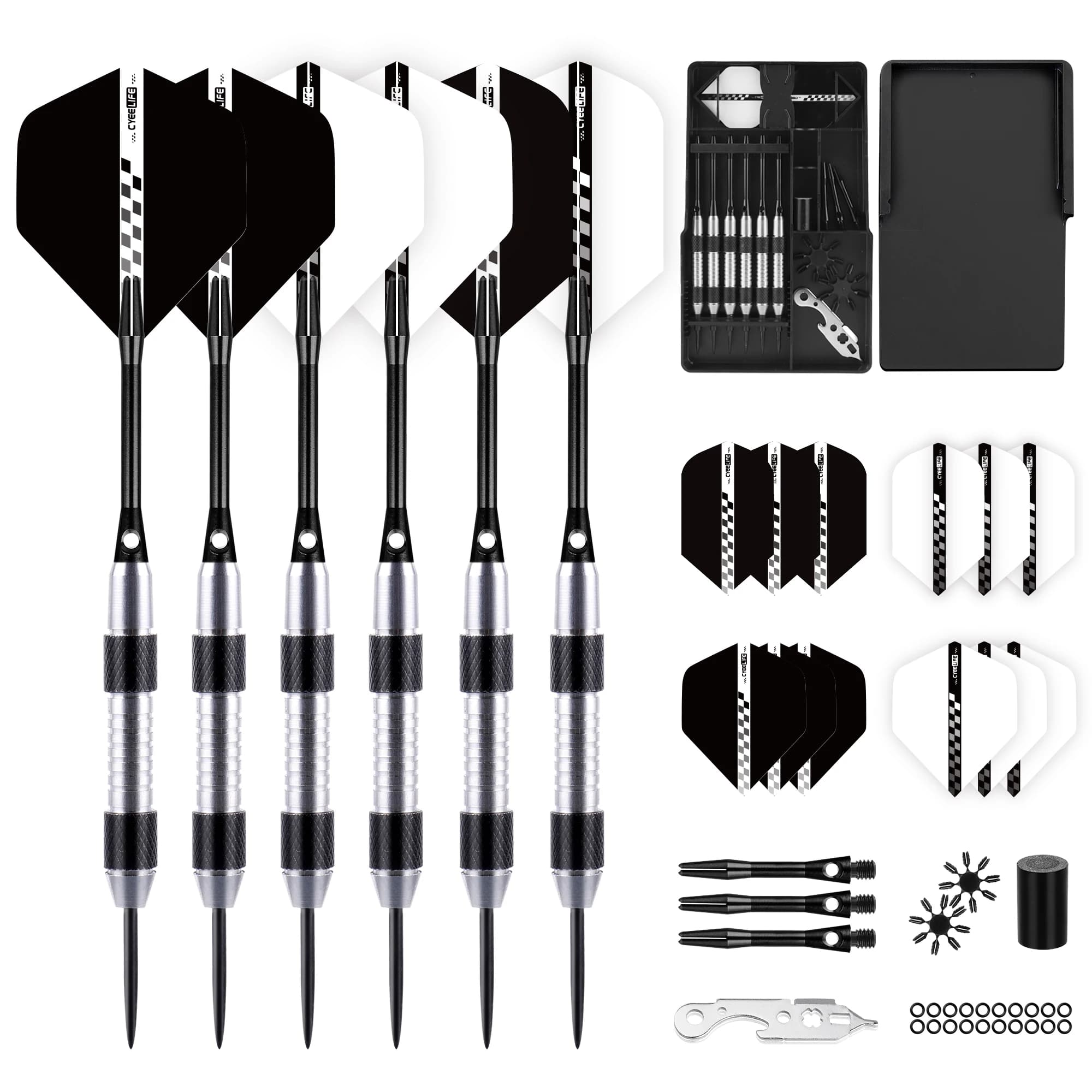 CyeeLife 24g Set di freccette professionali 6 pezzi Freccette con punta in acciaio Voli Anti-caduta Dardo duro Dardo in acciaio inossidabile Volare per freccette