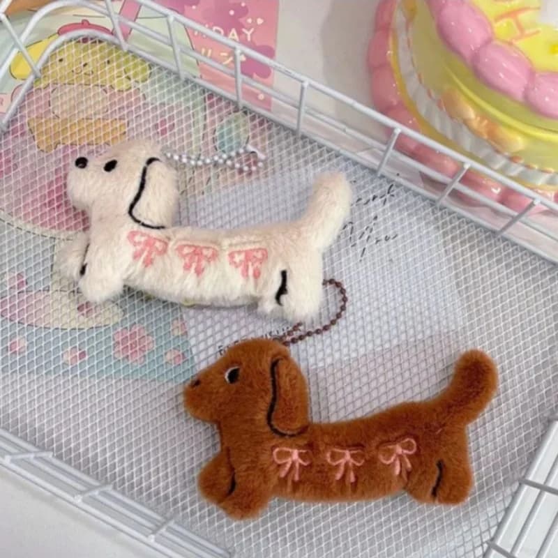 Cartoon Mini Sausage Puppy Plush Toy 7x11cm Bag Pendant Couple Niche Backpack Keychain Soft Doll for Pets Lovers