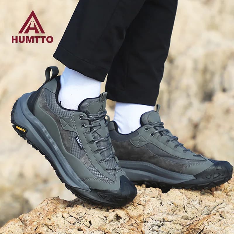 HUMTTO stivali da trekking da uomo all'aperto in pelle bovina stivali da caccia impermeabili scarpe da combattimento tattiche nel deserto scarpe da ginnastica da passeggio casual