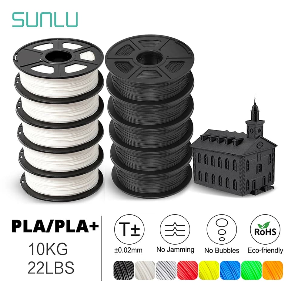 SUNLU Filament PLA PLAplus 1KG Material 3D 10 Rolls 1,75MM Composite Non-toxic Odorless Bubble-Free Color Brilliant