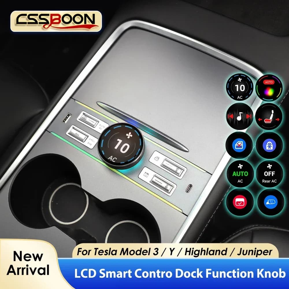 CSSBOON Smart USB Hub with LCD Display for Central Auto Console, Multifunction for Tesla Model 3 Y, New Y Tesla Accessories