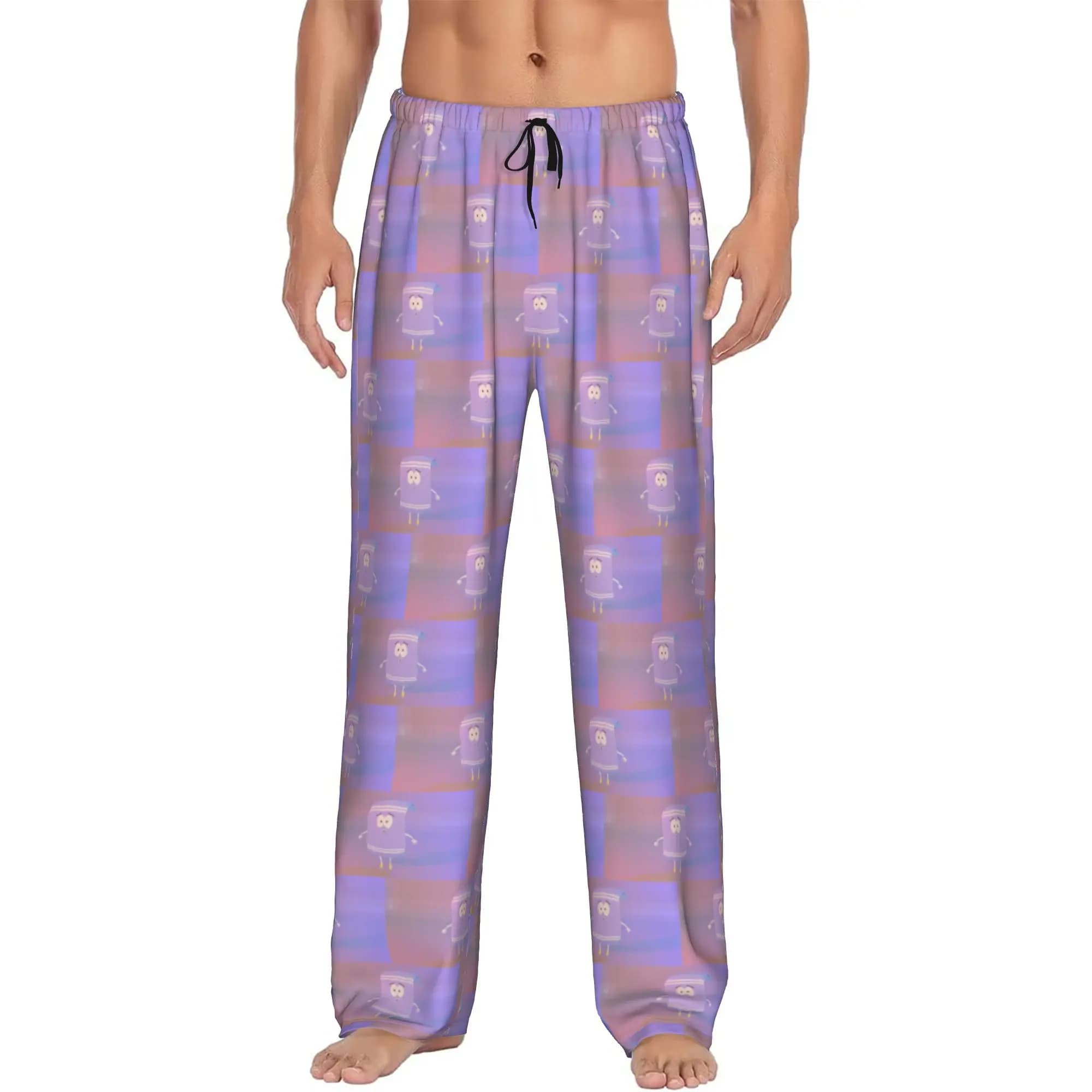 Custom Print Towelies Pajama Pants for Men Funny Cartoon Sleep Sleepwear Bottoms with Pockets