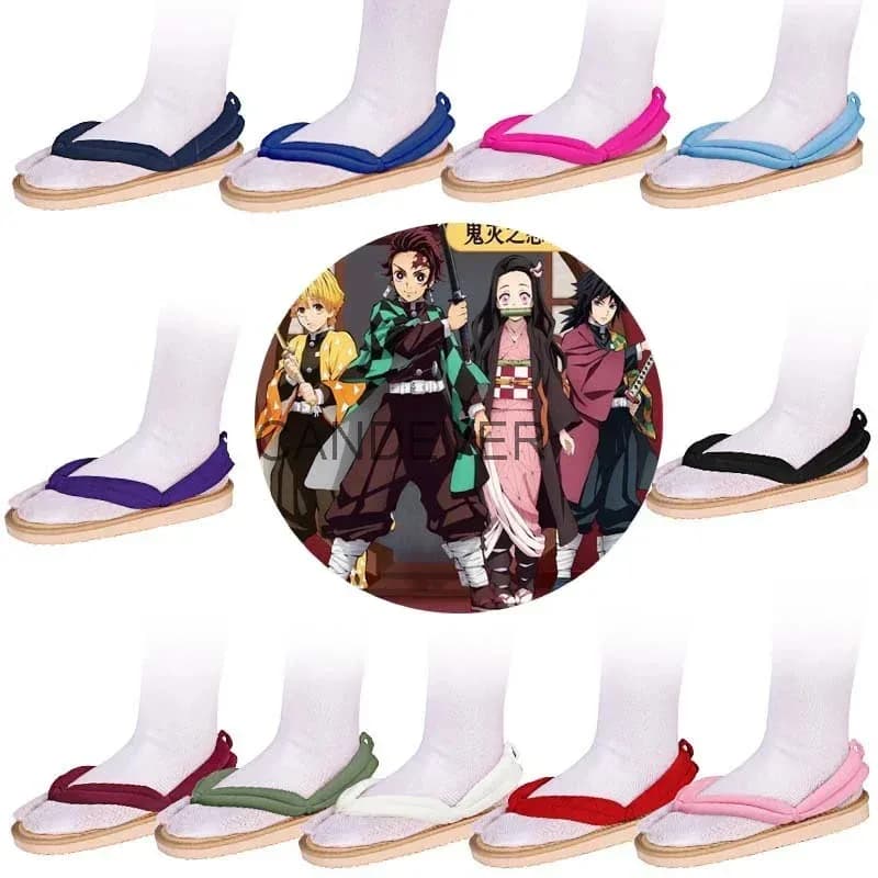 Anime Cosplay Tanjitou Kamado Nezuko Geta Clogs Kimetsu No Yaiba Sandals Shoes Agatsuma Zenitsu Flip Flop Kid Child NM34