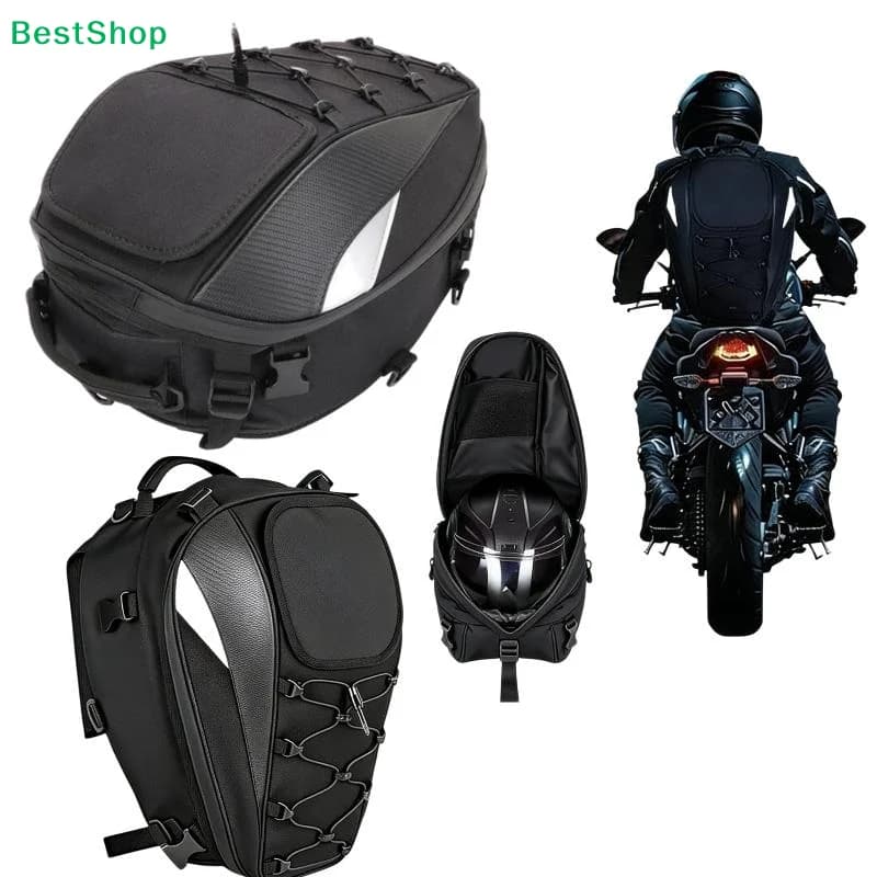 ♫ Borsa Posteriore Impermeabile per Moto, Zaino Espandibile per Casco con Sistema Molle per Motociclismo
